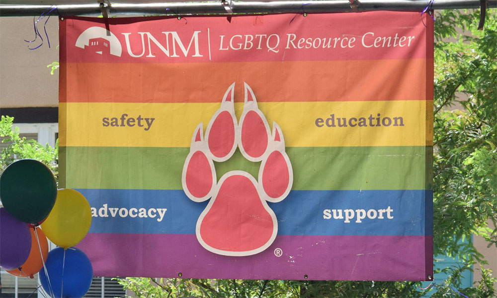Banner hanging displaying the LGBTQRC logo